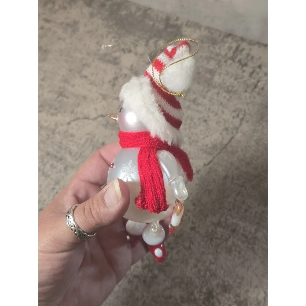 Vintage Blown Glass Snowman Christmas Ornament Handmade Delicate Decor
